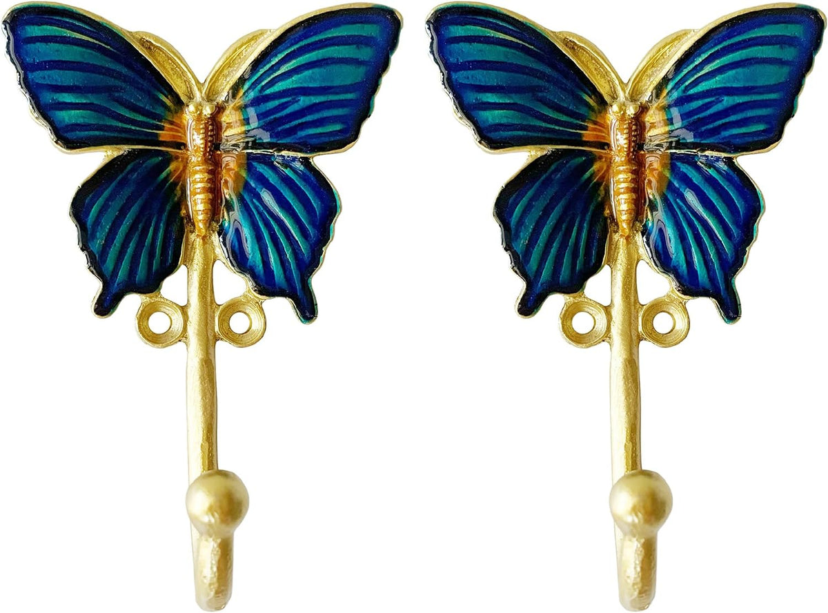 2 Pack Decorative Wall Hooks, Vintage Butterfly Shaped Metal Wall Hook for Hanging Coats Clothes Keys Hats Towels