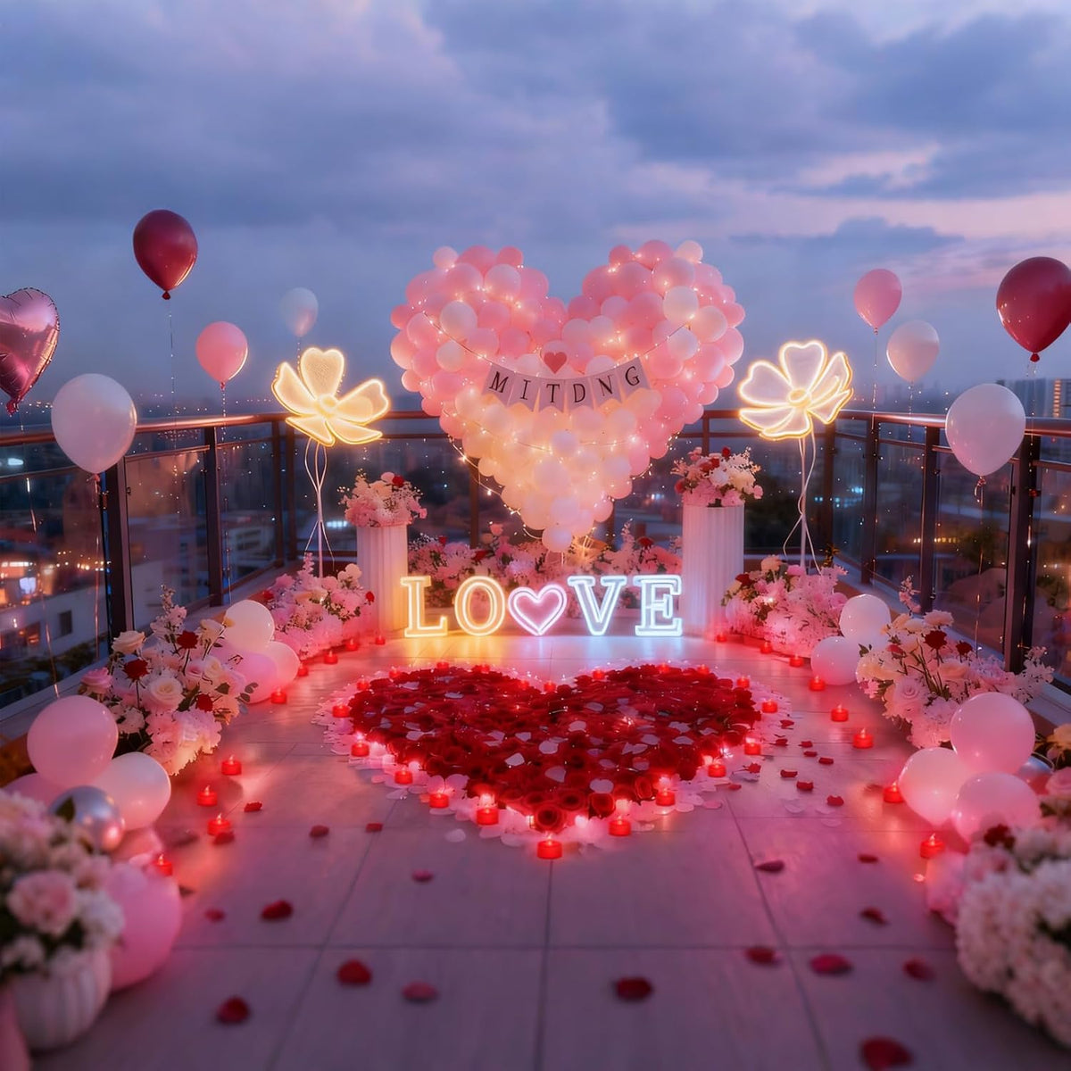 500 Pcs Red Rose Petals with 12 Red LED Tea Lights Candles Set, Artificial Rose Petals and Flameless Candles Set for Anniversary, Valentine's Day, Wedding Christmas Decor