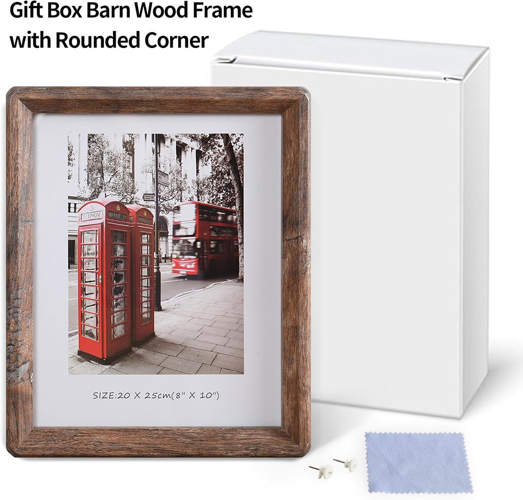 8x10 Wood Picture Frame,Rustic Barn Wood with Clear Tempered Glass