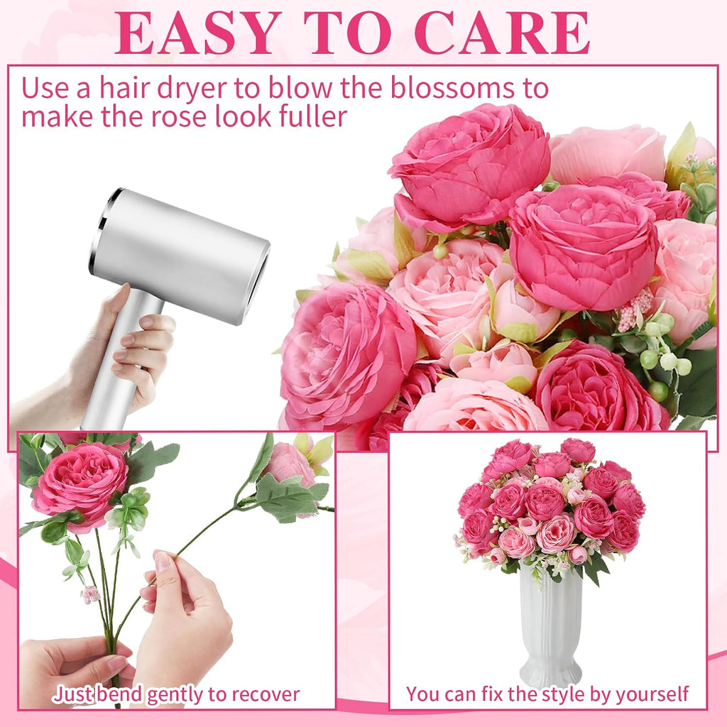 16 Pack Pink Hot Pink Peonies Artificial Flower Hydrangea Bouquet