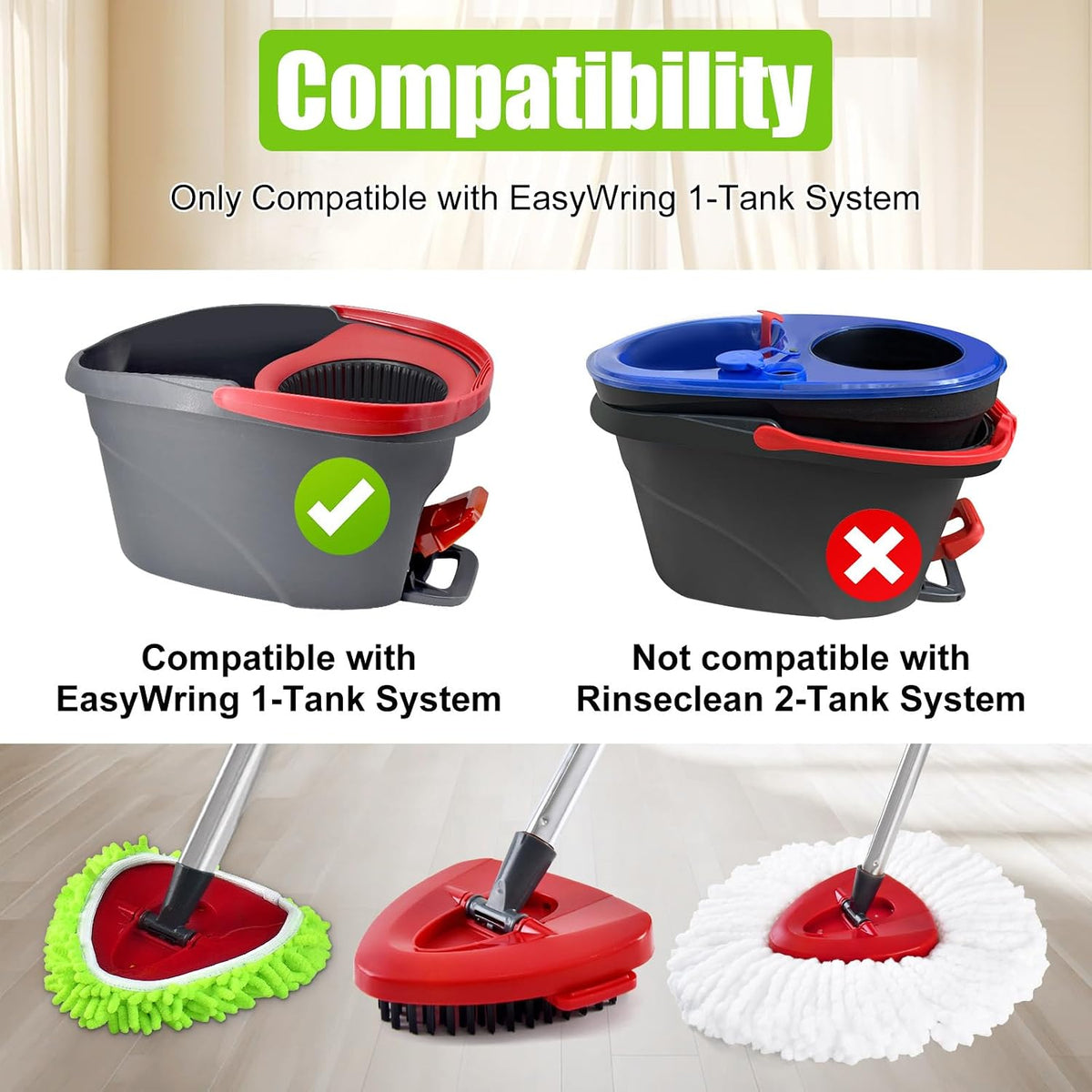 7 Pack Mop Heads Spin Mop Handle Scrub Brush Base Set for O-Cedar Easywring