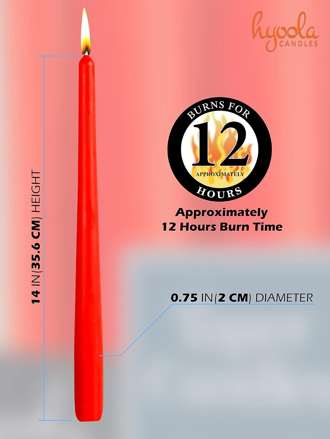Hyoola 12 Pack Tall Red Taper Candles - 14 Inch Red Dripless, Unscented Dinner Candle - Paraffin Wax with Cotton Wicks - 12 Hour Burn Time
