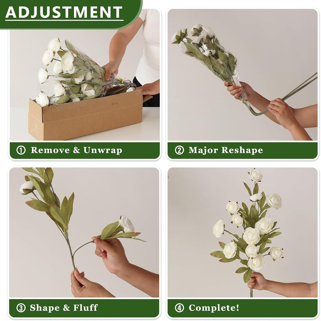 6 PCS 27" Artificial Ranunculus Flowers Stems for Vase Decor (Cream)