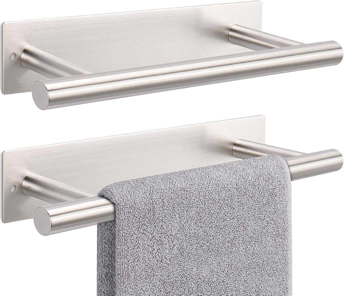 NearMoon Self Adhesive Hand Towel Holder/Towel Ring, Stainless Steel Hand Towel Bar Rustproof Stick on Wall-Towel Rack for Bathroom/Kitchen, Sticky and Wall Mounted (2, Brushed Nickel)
