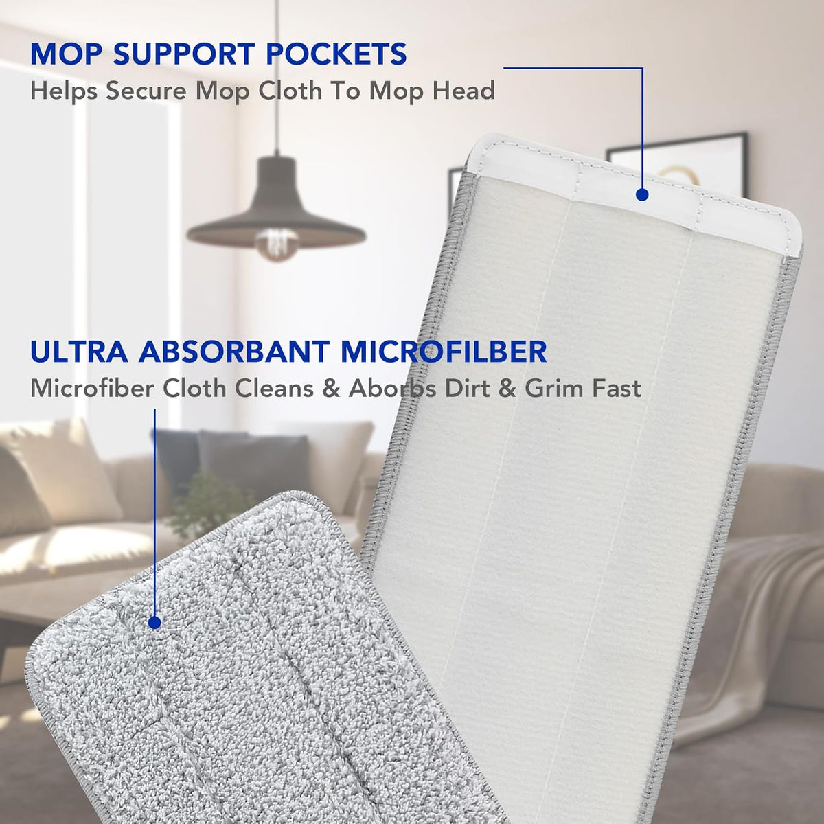 Microfiber Cleaning Pads: 10 Pack 13" X 4.9" Washable for Floor Cleaning Compatible with Tethys & Most 13 Inch Flat Mops - Replacement for Mop Bucket Set