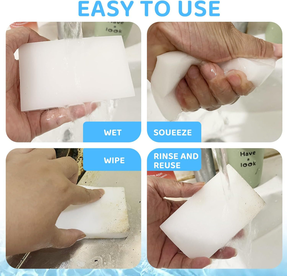 Versatile 100-Pack Magic Sponges Cleaning Erasers, Long-Lasting Melamine Sponge Bulk Set for Home Cleaning, Effective Scrubbers for Bathrooms, Walls, Floors, Baseboards, and Tile Grout