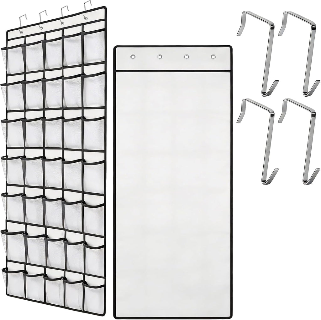 Over the Door Shoe Organizer, 24 Large Breathable Mesh Pockets, Space Saving Hanging Storage, Holds Up to 40 lbs, Hangs on Closets for Shoes, Accessories, White