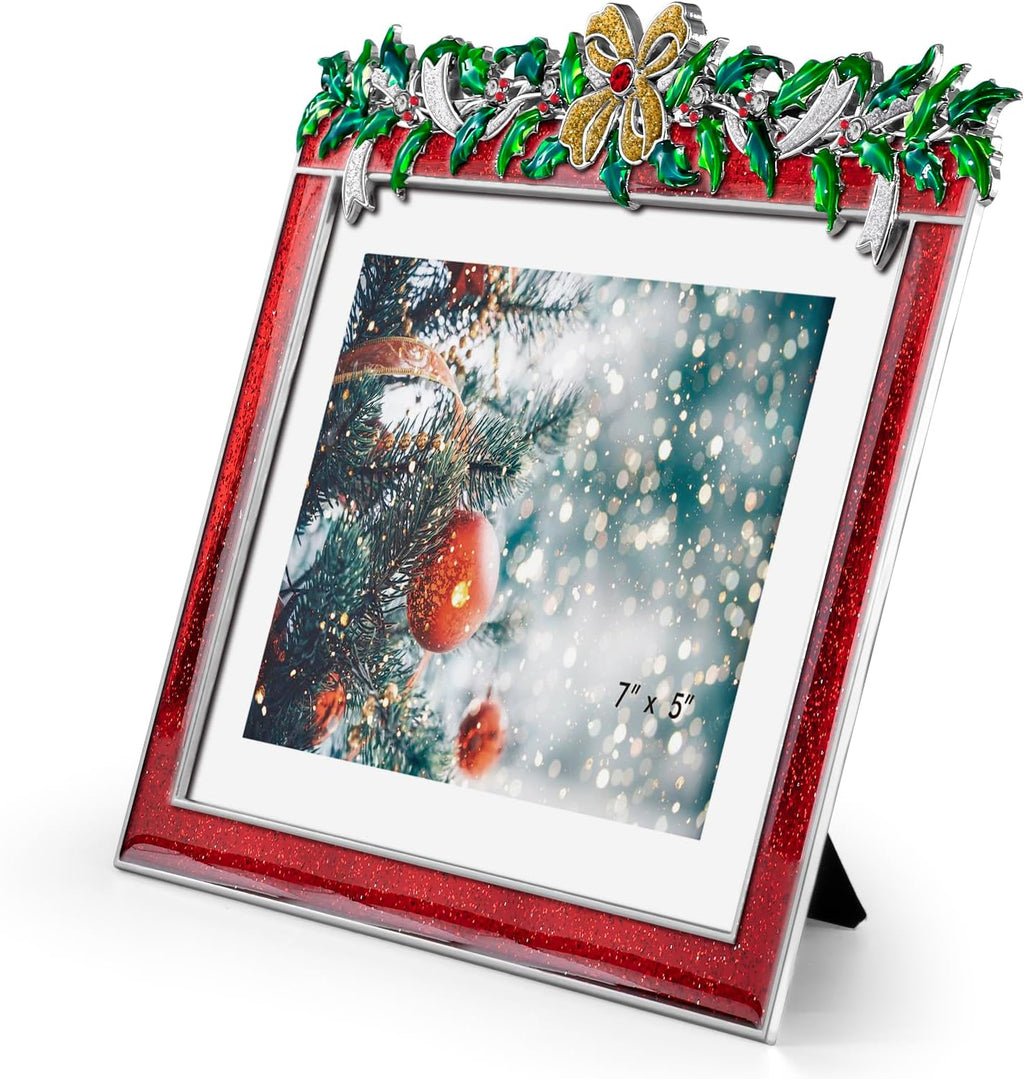 Picture Frame 5x7 Christmas Decorations Metal Photo Display Photo Frames with High Definition Glass Front Gift Ideas Tabletop Home Decorative (Red)