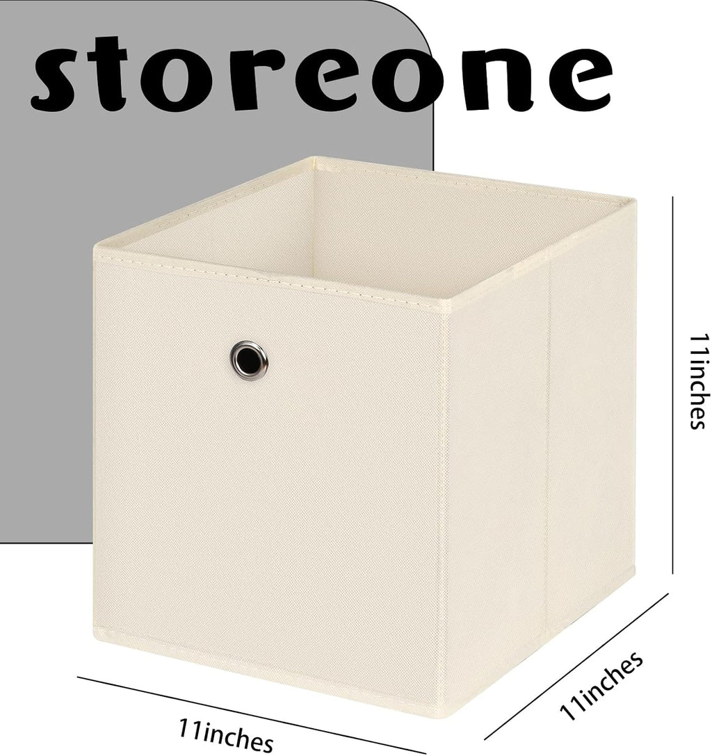 Fabric Cubes Storage Containers ,11 Inch Cloth Storage Cube Foldable Storage Bins Cubes Organizer Baskets with Handles for Shelf,Closet,Nursery,Set of 1,(Creamy-White)