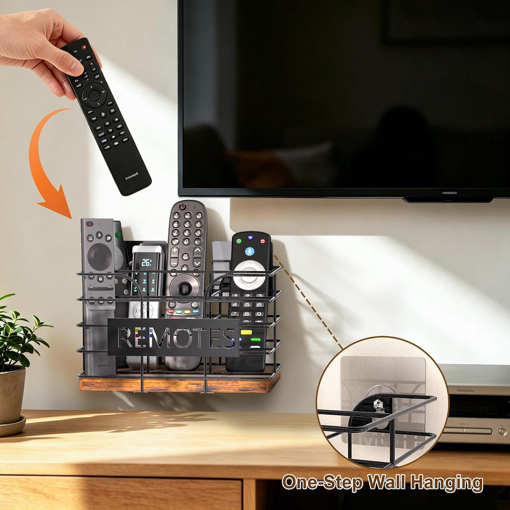 Invech Remote Control Holder Wall Mount, TV Remote Holder for Table, 3 Slot Remote Caddy Organizer with Hook for Living Room Bedroom Office