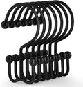 Goowin Shower Curtain Hooks, 12 Pcs Shower Curtain Rings, Durable Rust Proof Black Shower Curtain Hooks, Shower Rings for Curtain, Double Glide Shower Hooks for Shower Curtain Rods, Black