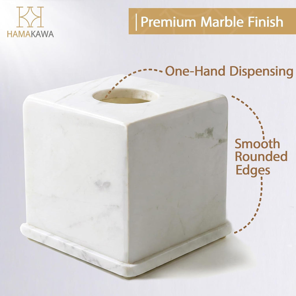 Natural Marble Tissue Box Cover, Volakas White Tissue Box Holder
