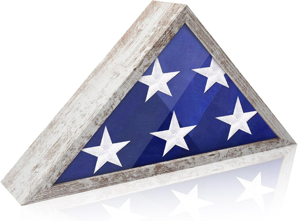 ASmileIndeep Flag Display Case for 3' x 5' Flag, American Flag Shadow Box with HD Tempered Glass and Wall Mount, Folded Triangle Flag Holder Frame for Small Flag (Not for Burial Flag) - Vintage White
