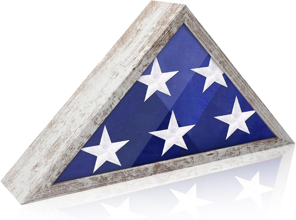 ASmileIndeep Flag Display Case for 3' x 5' Flag, American Flag Shadow Box with HD Tempered Glass and Wall Mount, Folded Triangle Flag Holder Frame for Small Flag (Not for Burial Flag) - Vintage White