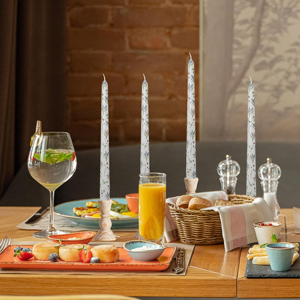Floral Taper Candle Spiral Candlesticks - Set of 4 Trefoil Unscented Twisted Candle 10 Inch Cute Candle Sticks Print Tapered Candles for Home Wedding Dinner