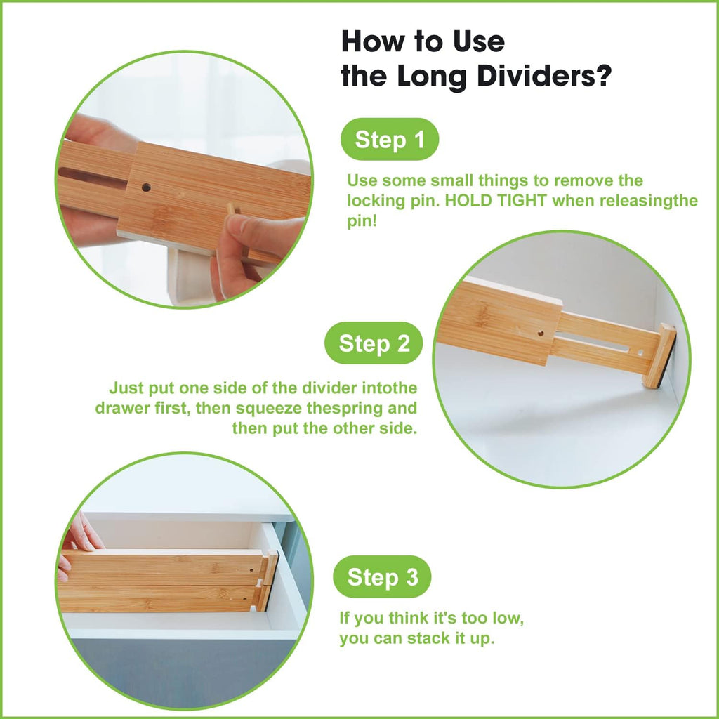 ANTOWIN 4 Pcs Expandable Bamboo Drawer Dividers, Fits 17.6-21.6" Drawers