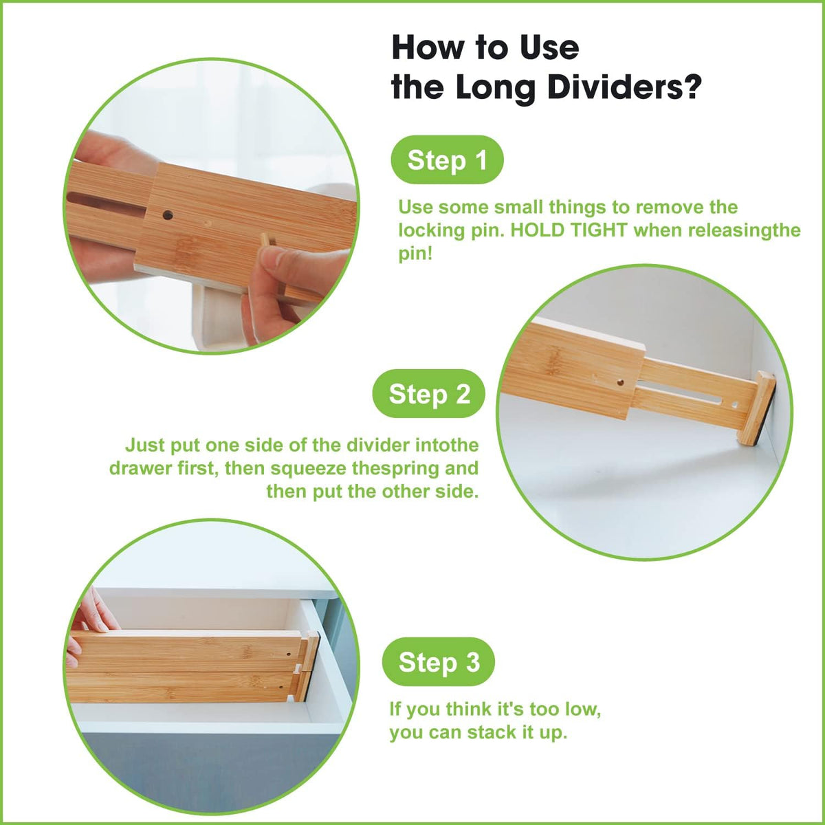 ANTOWIN 4 Pcs Expandable Bamboo Drawer Dividers, Fits 17.6-21.6" Drawers