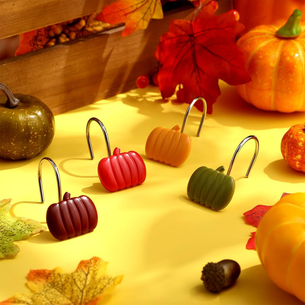 Yungyan 12 Pcs Fall Shower Curtain Hooks, Pumpkin Shower Hangers