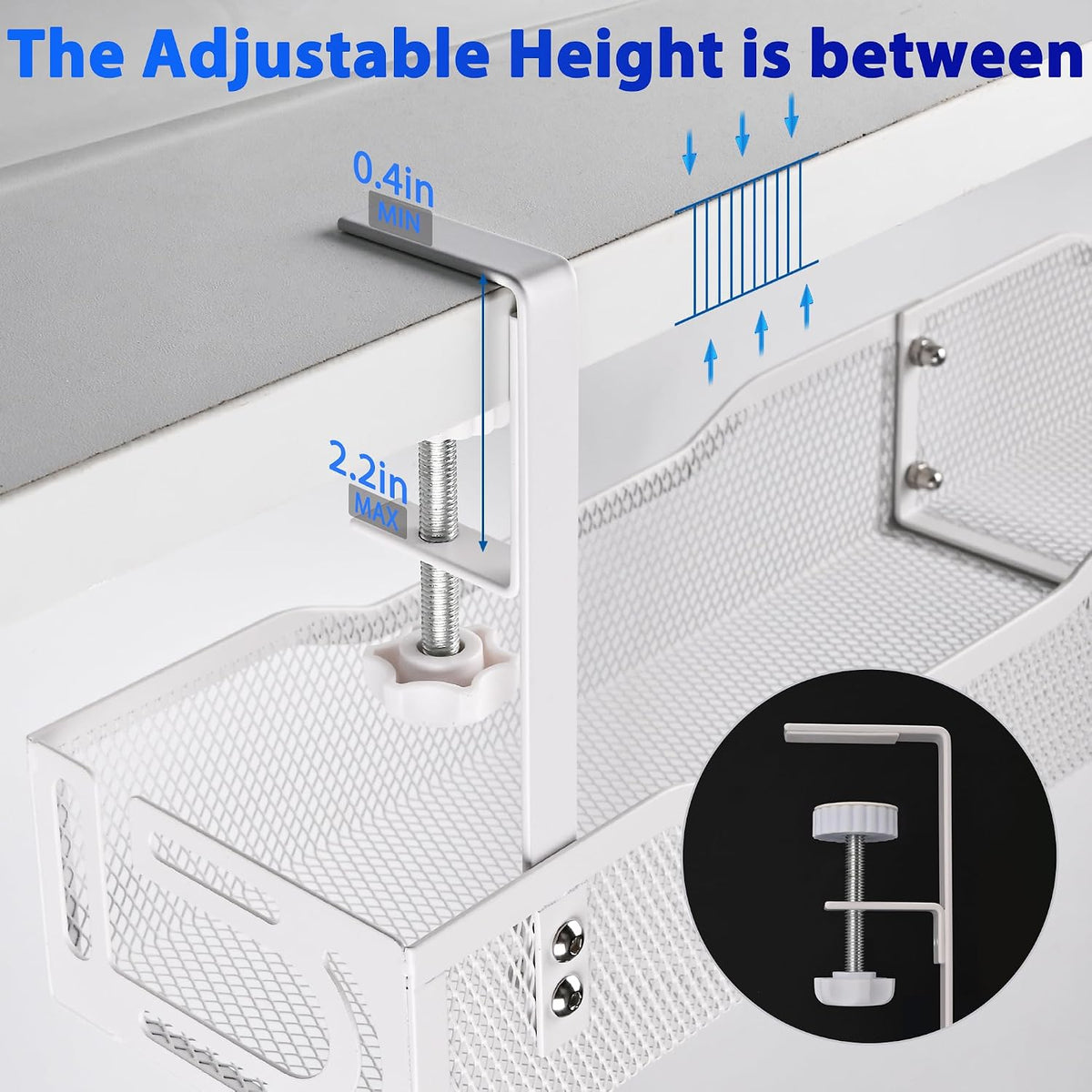Under Desk Cable Management Box 25.3 Inch – Clamp-Mounted Cable Organizer Tray, Large Cord Management Box for Office & Home, Wire Organizer Under Desk Storage, White