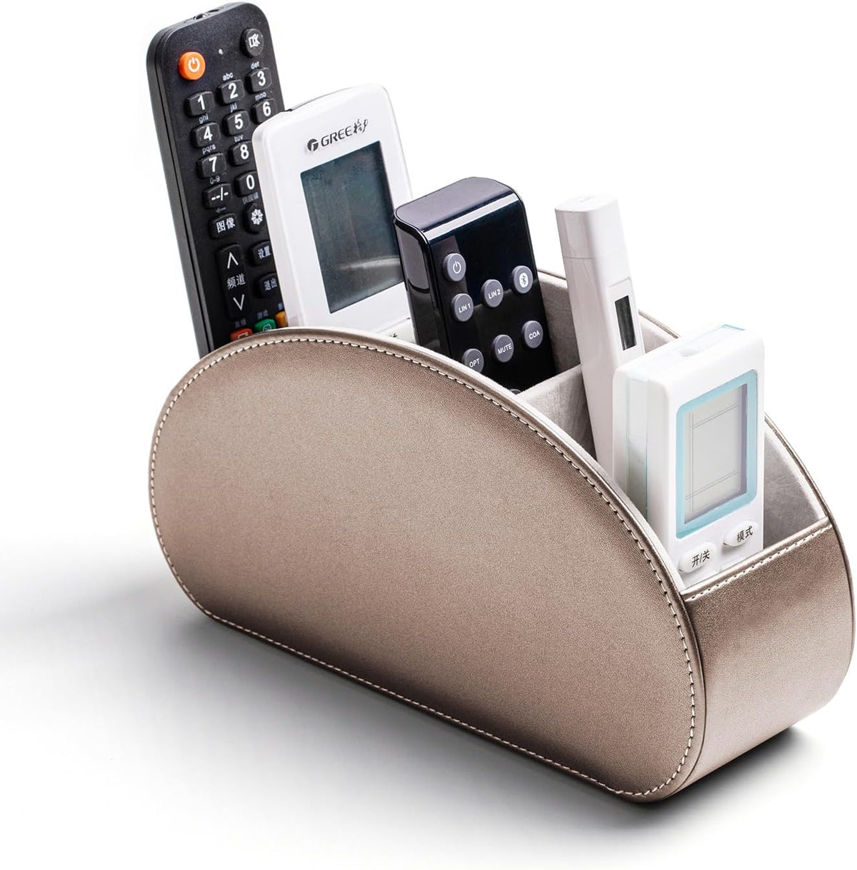 Remote Control Holders Organizer Box with 5 Compartment PU Leather Caddy