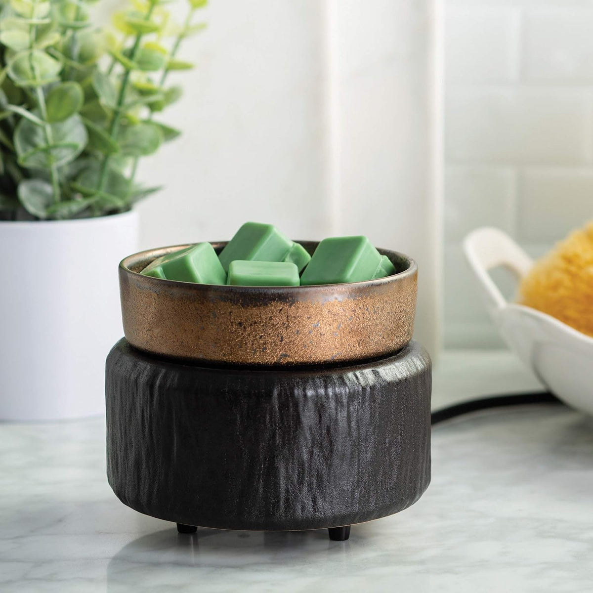Candle Warmers ETC 2-in-1 Candle and Fragrance Warmer for Warming Scented Candles or Wax Melts and Tarts with to Freshen Room, Primitive Black and Bronze