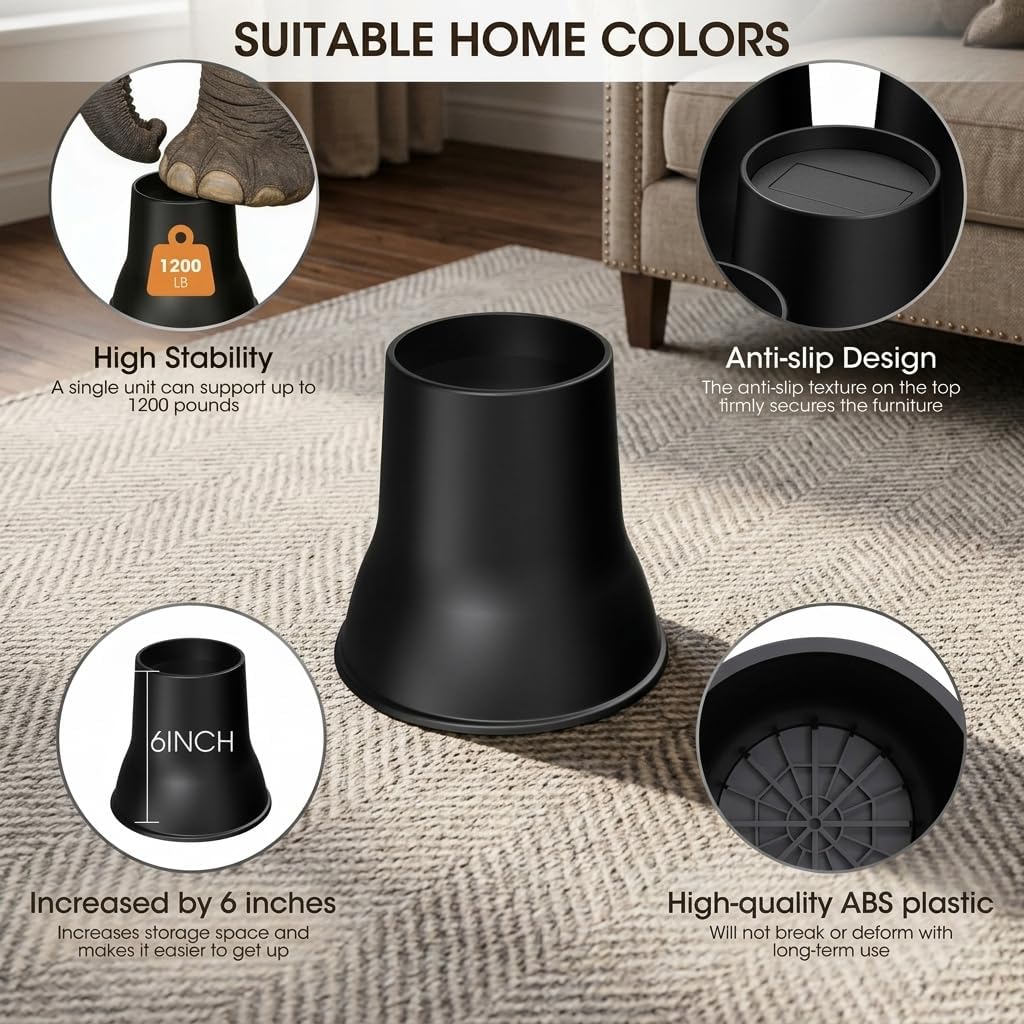 MYMULIKE Bed Risers 6 Inch, 6 Pack Heavy Duty Round Furniture Risers