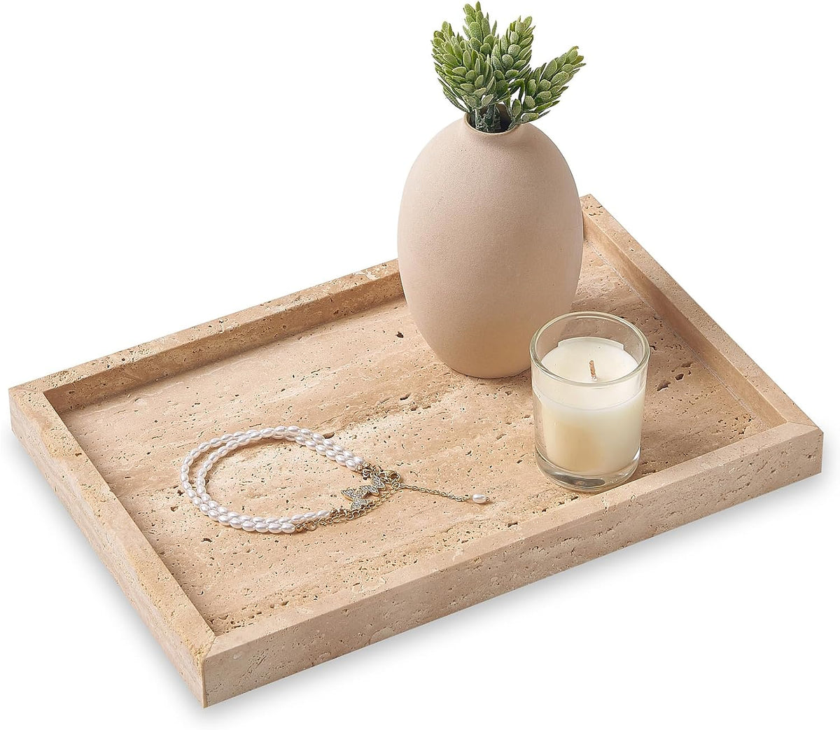 Natural Large Travertine Vanity Tray, Stone Organizer for Bathroom & Decor