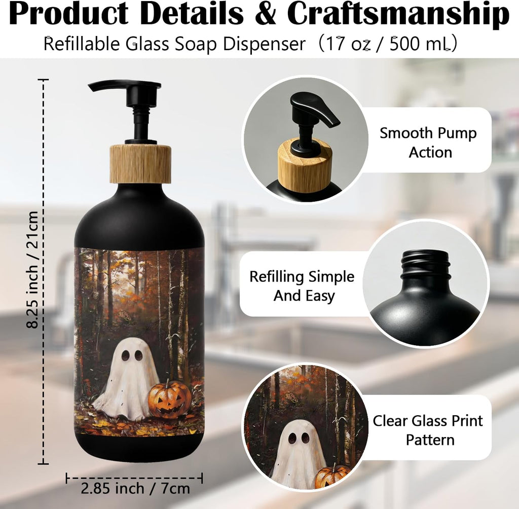 Forest Ghost Halloween Glass Soap Dispenser with Pump