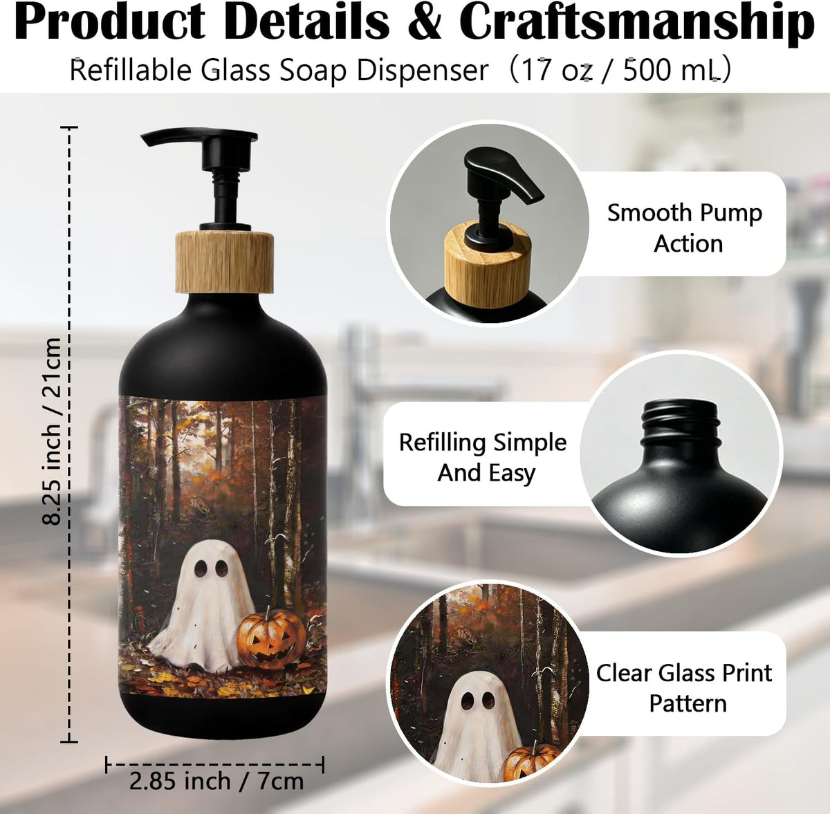 Forest Ghost Halloween Glass Soap Dispenser with Pump