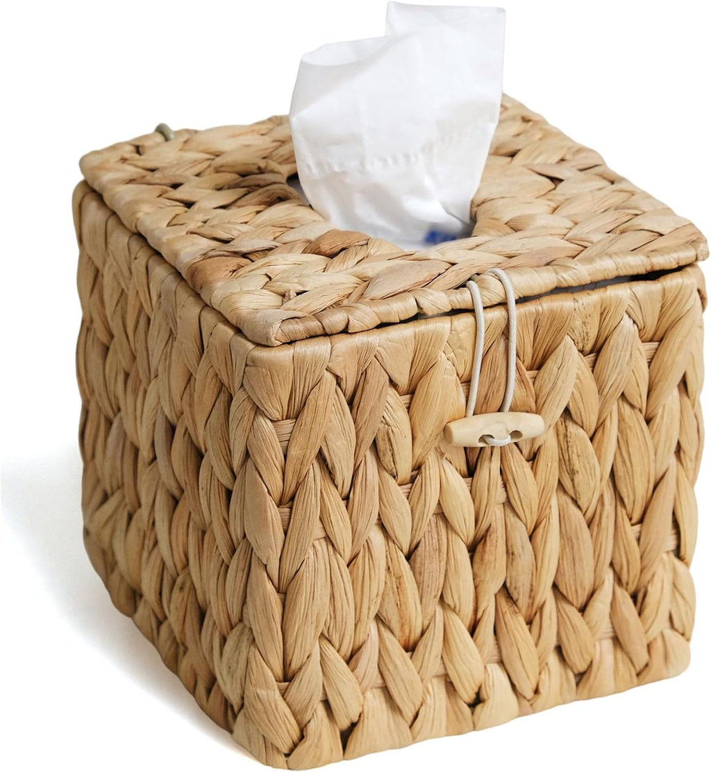 Rattan Tissue Box Cover with Lid, Wicker Tissue Box Holder Square