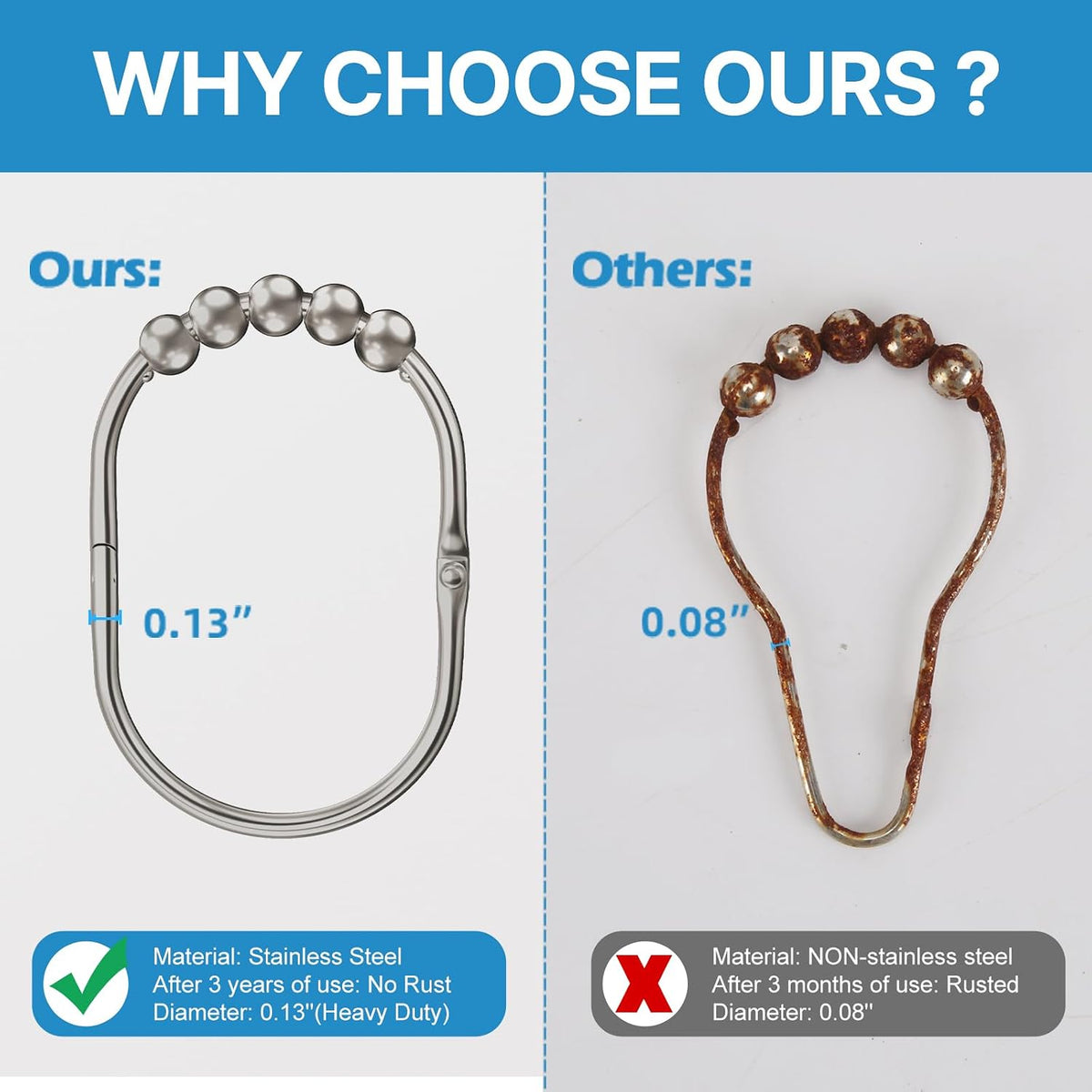 MENGJINGO Shower Curtain Hooks, Decorative Rust Proof Shower Curtain Rings