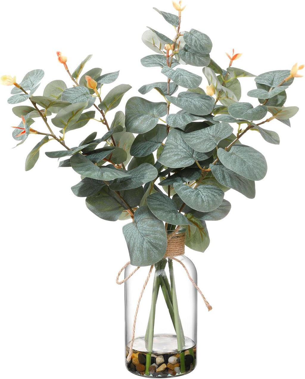 Artificial Eucalyptus Stems in Glass Vase, 15.74-in Greenery