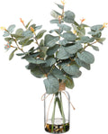 Artificial Eucalyptus Stems in Glass Vase, 15.74-in Greenery