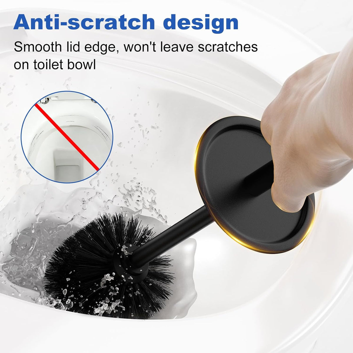 Toilet Brush and Holder Set：304 Stainless Steel Heavy Duty Toilet Bowl Brush，Removable Inner Bowl and Splash Protection，Bathroom Toilet Brush-Dense Bristles for Through Cleaning