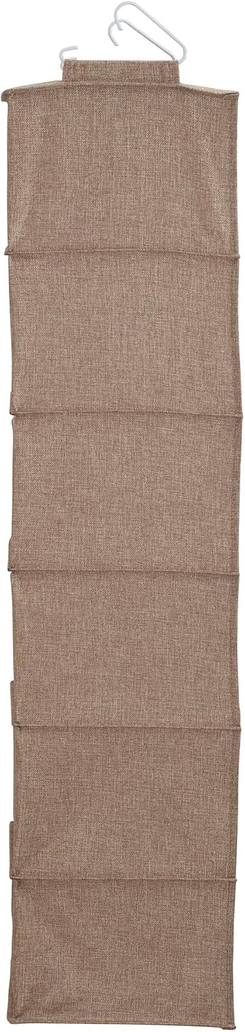 Household Essentials 6 Shelf Hanging Closet Organizer, Hanging Closet Shelf, Fabric Poly Linen and PEVA Shelving, Beige