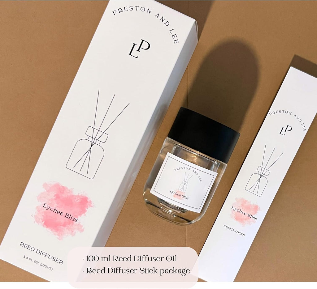 Reed Diffuser Set | 100 ml (3.4 fl oz) Lychee Bliss Scent | Reed Diffuser Set | Aromatherapy Diffusers | Reed Diffuser Oil for Home and Spa Fragrance