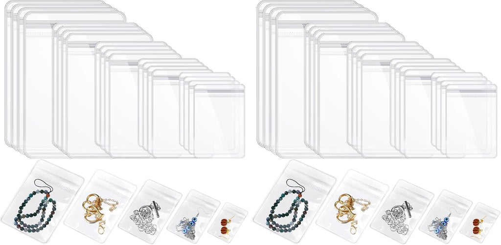 Spakon 160 Pcs Mini Plastic Jewelry Bags PVC Clear Storage Bags, 5 Sizes