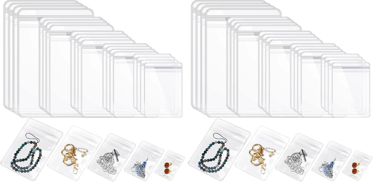 Spakon 160 Pcs Mini Plastic Jewelry Bags PVC Clear Storage Bags, 5 Sizes