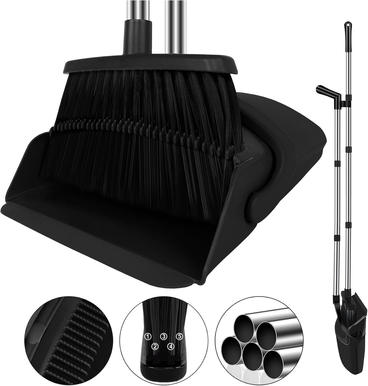 Black Broom and Dustpan Combo Set, 51" Long Handle Broom
