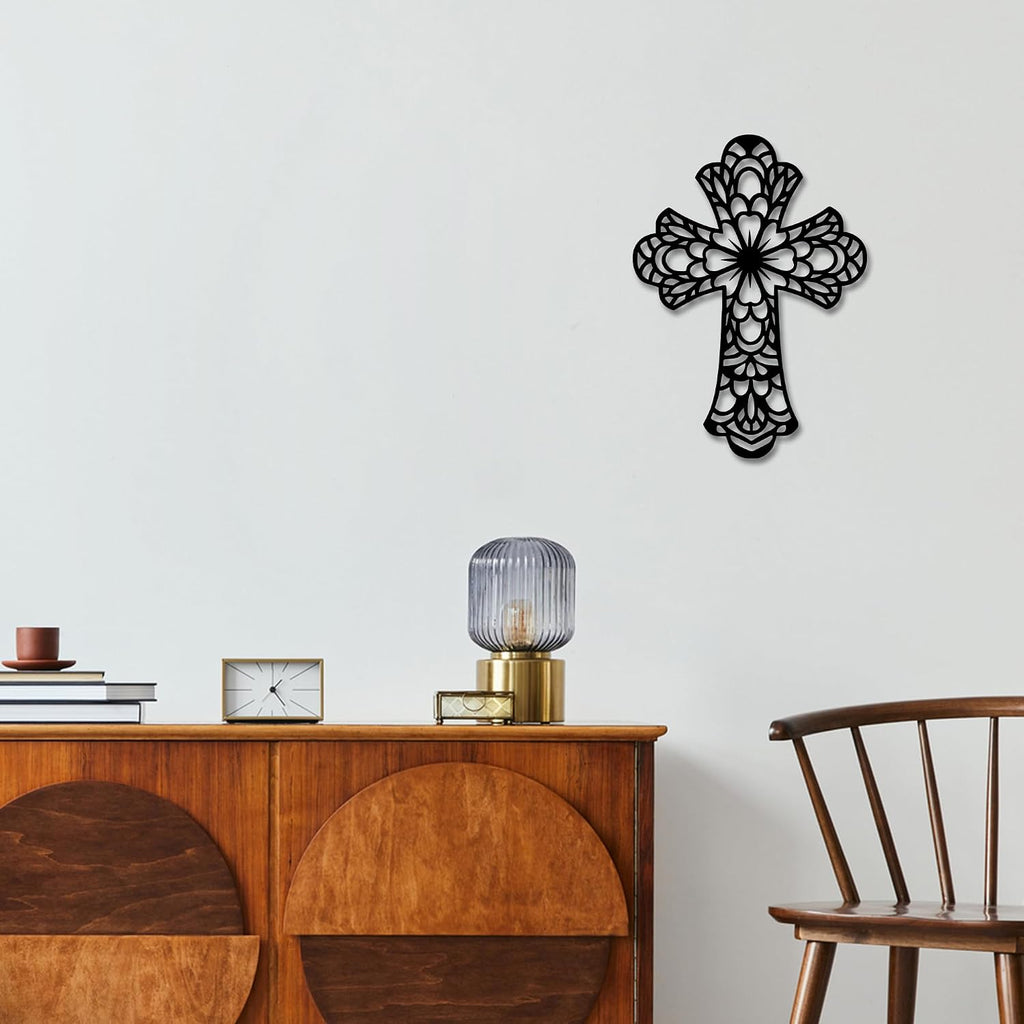Rajukit Geometry Christian Metal Cross Wall Art for Home