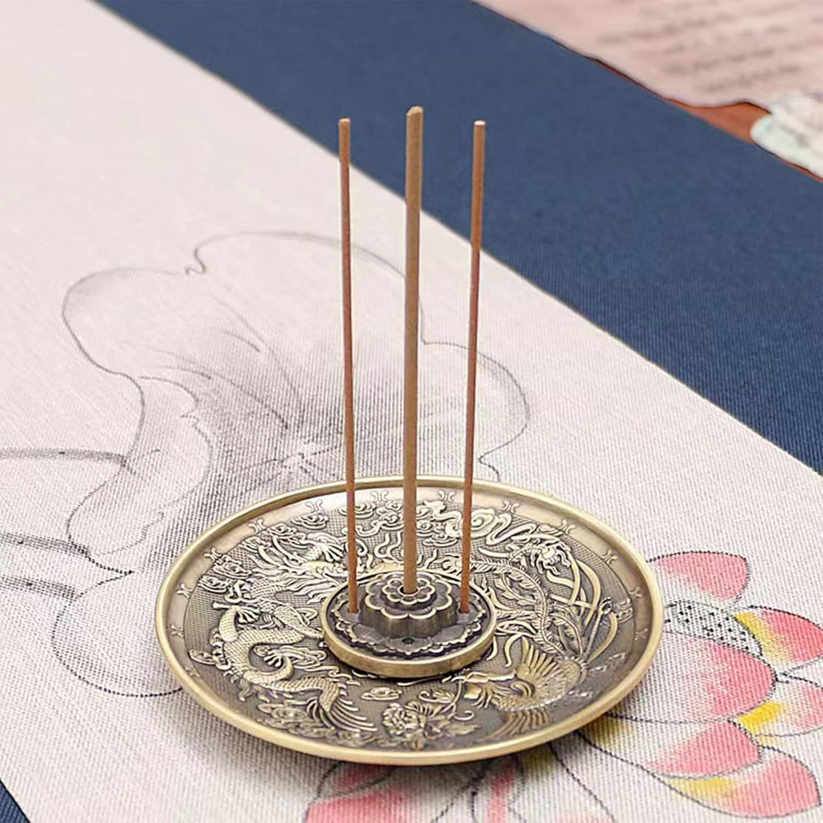 Brass Plate Incense Holder Set- 3 in 1 Incense Burner - for Smudging Bowl, Offering Bowl, Incense Burner Holder, Ash Catcher,Jewelry Dish
