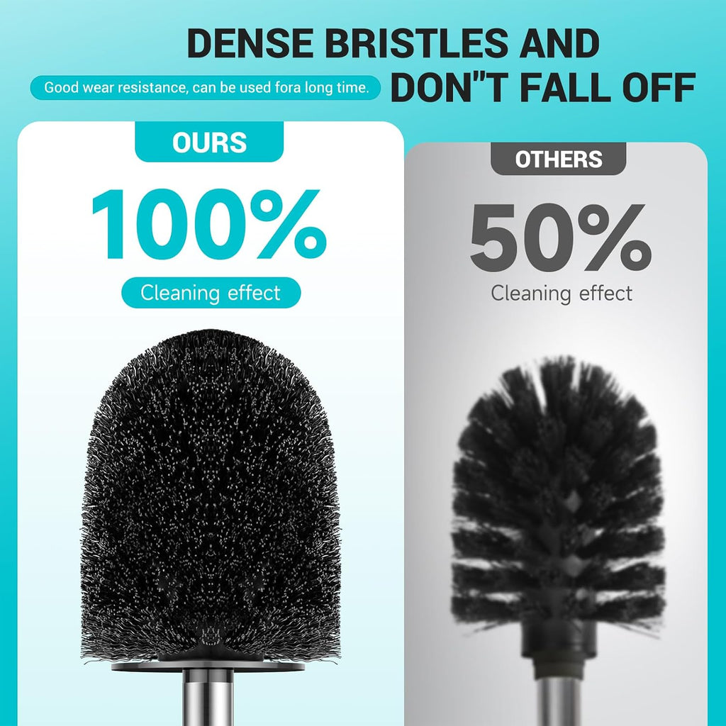 Toilet Brush and Holder, 3 Pack Compact Size Toilet Bowl Brush with Stainless Steel Handle, Small Size Plastic Holder Easy to Hide, Space Saving for Storage, Drip-Proof, Easy to Assemble Black