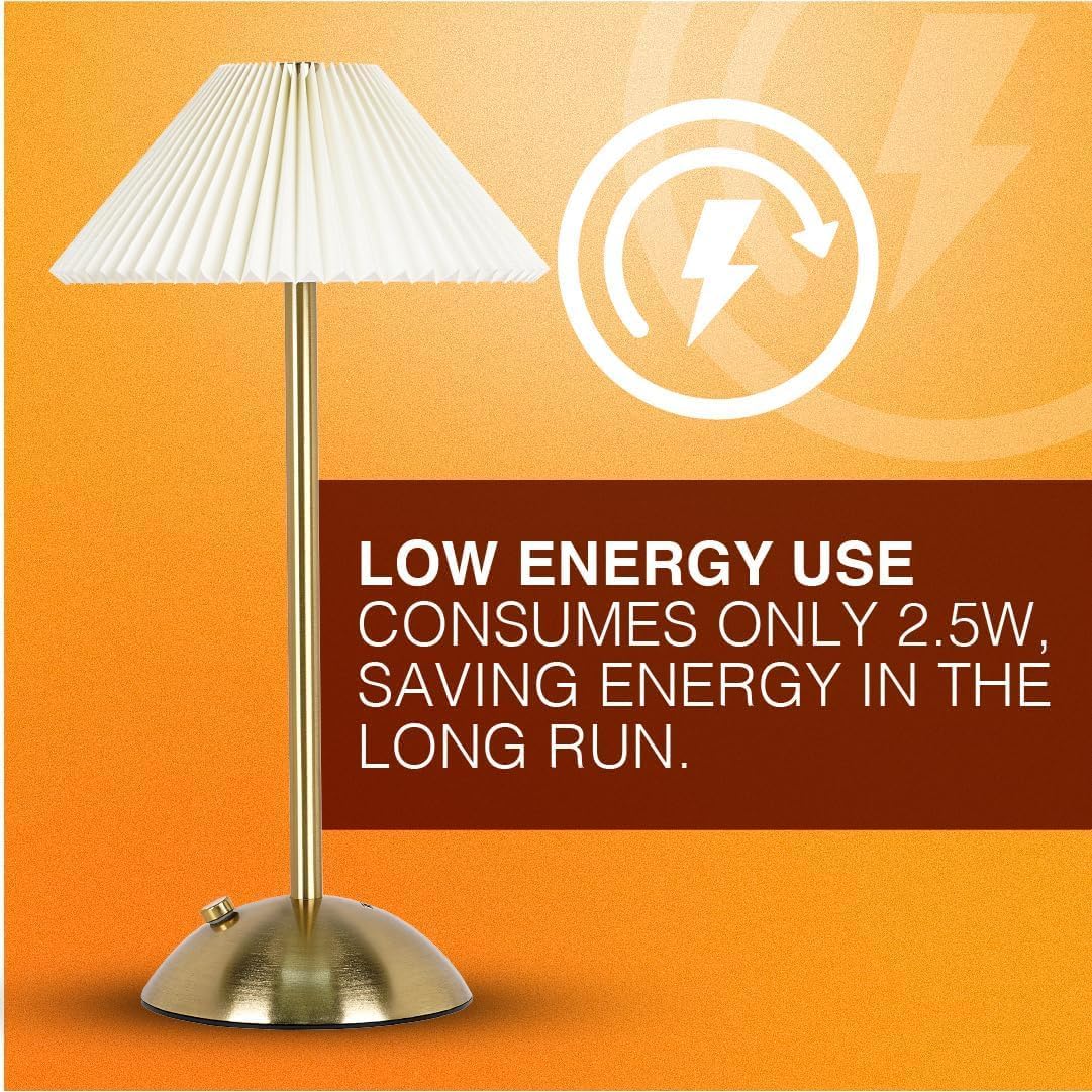 LEDVANCE Sylvania Cordless Lamp, LED Rechargeable Table Lamp with Battery Operated, USB-C, 3 Color Temperatures (3000/4000/5000K), Dimmable, Bedroom, Night Light, Coffee Shop, Brass - 1 Pack (66874)