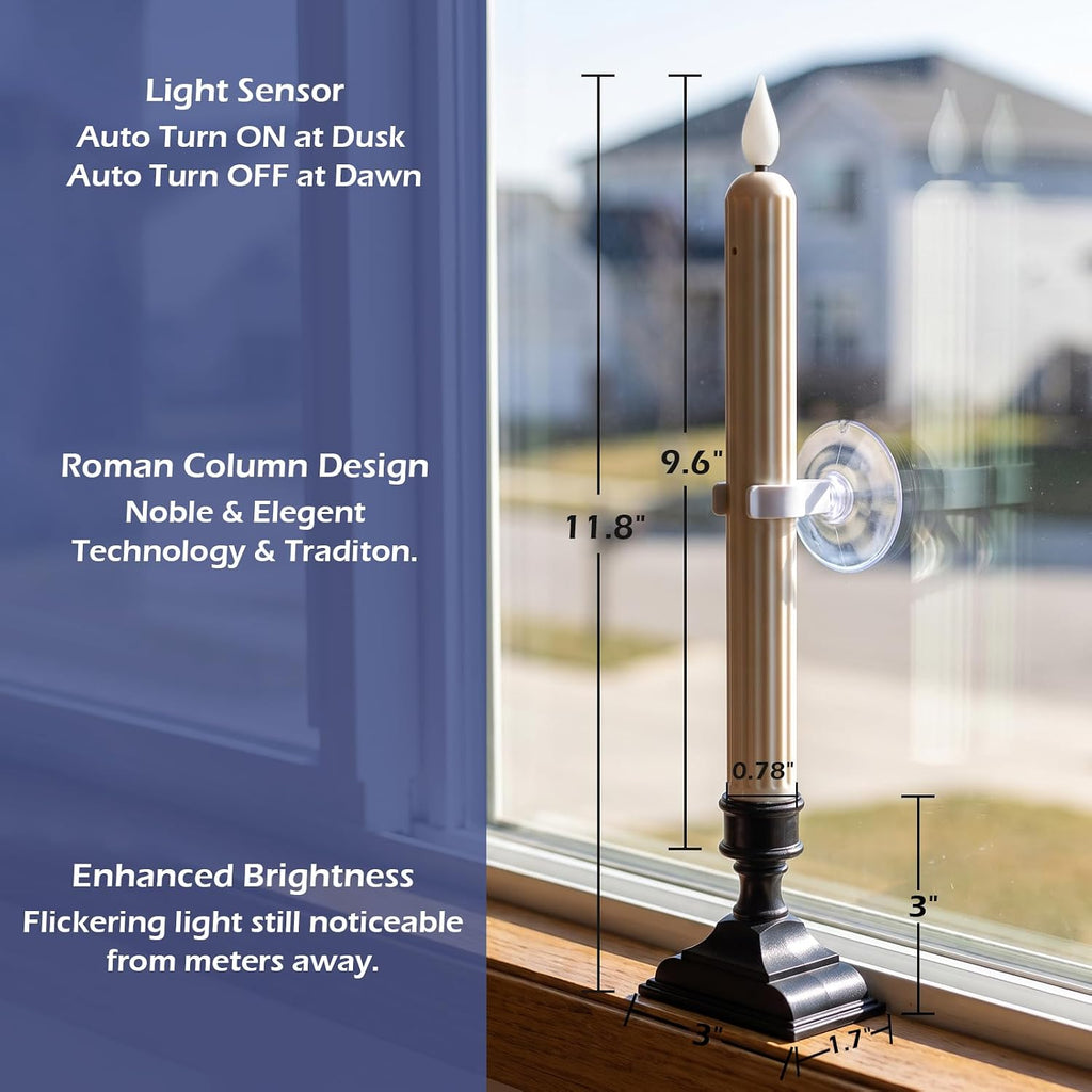 GenSwin Window Flameless Taper Candles Sensor Dusk to Dawn(12AA Include)