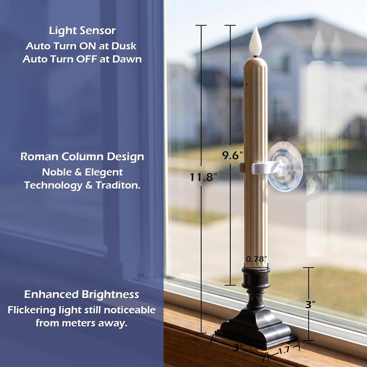 GenSwin Window Flameless Taper Candles Sensor Dusk to Dawn(12AA Include)