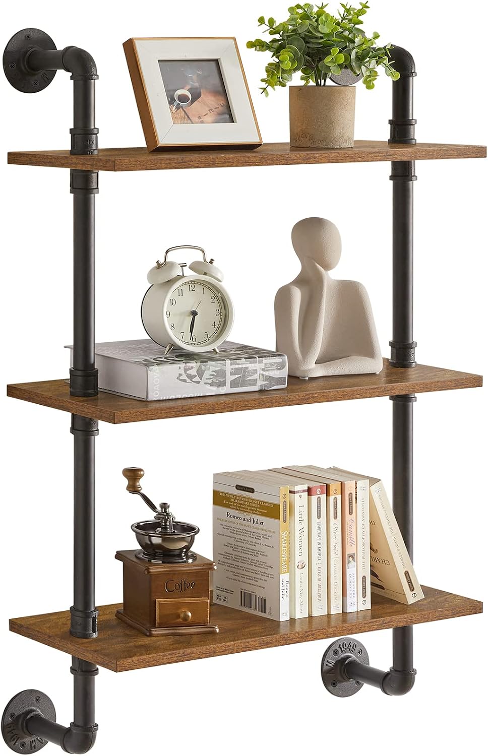 YMYNY 3 Tier Wall Mounted Floating Shelf 24x7.8x38.5 Rustic Brown HRF-TM003