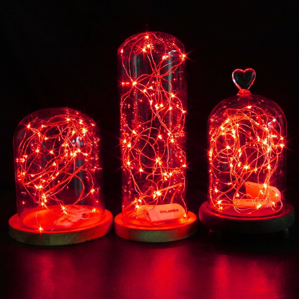 CYLAPEX 6 Pack Fairy Lights Battery Operated 7ft 20 LED Mini String Lights Silver Wire Firefly Starry Moon Twinkle Lights for Wedding Mason Jars Party Christmas Centerpiece Table Decorations, Red