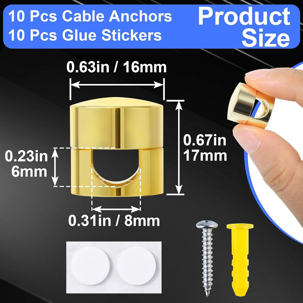 SmallCat 10 Sets Charger Holders for Cords, Metal Cord Holder -Gold