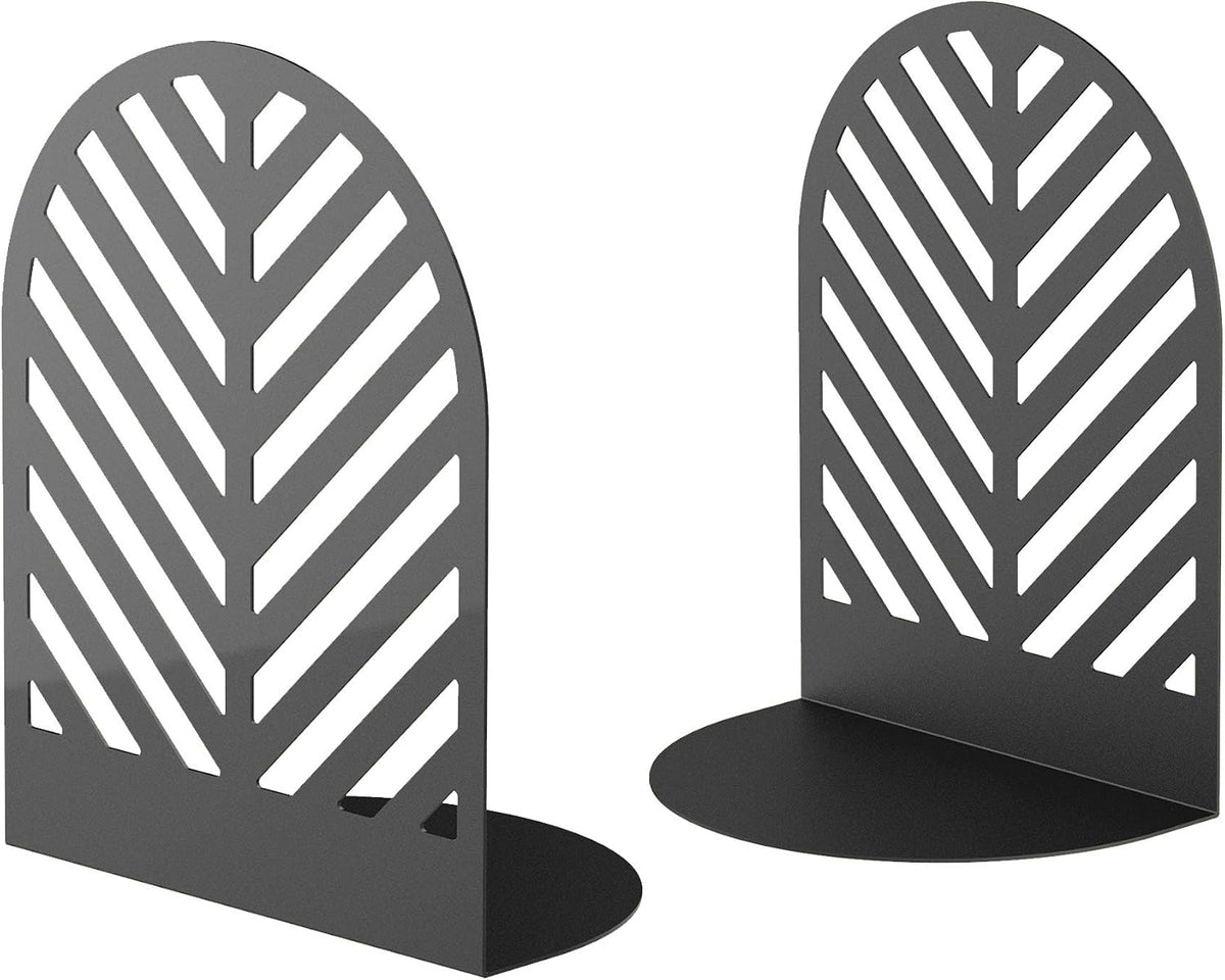 QiMing Leaf Bookends for Books,1 Pair Metal Book Holders for Office Shelves Adults Gift(Black)
