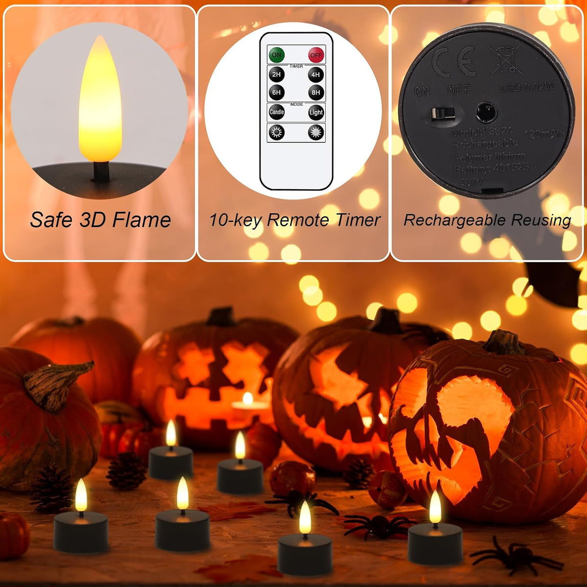 GenSwin Rechargeable Tea Lights Candles Remote Timer Charging Base Black